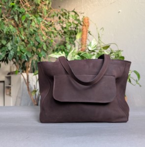  Brązowa czekoladowa skórzana torba z kieszonką